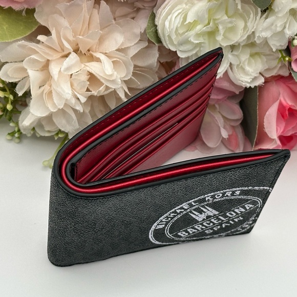 Michael Kors Men’s  Monogram Barcelona Billfold Wallet Black Scarlet - Picture 3 of 13